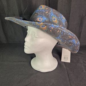 Peter Grimm Gold Coast Sunwear Peacock Feather Design Cowboy Style Hat